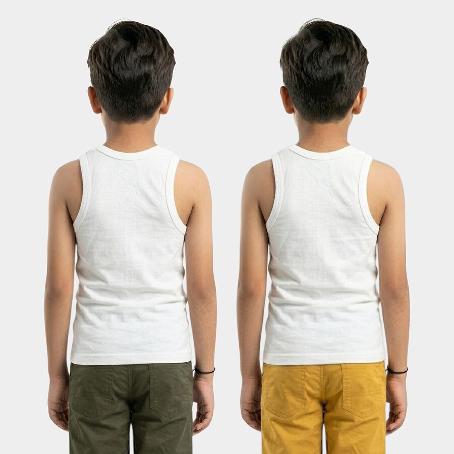 Boys White Cotton Round Neck Vest, सफ़ेद, large
