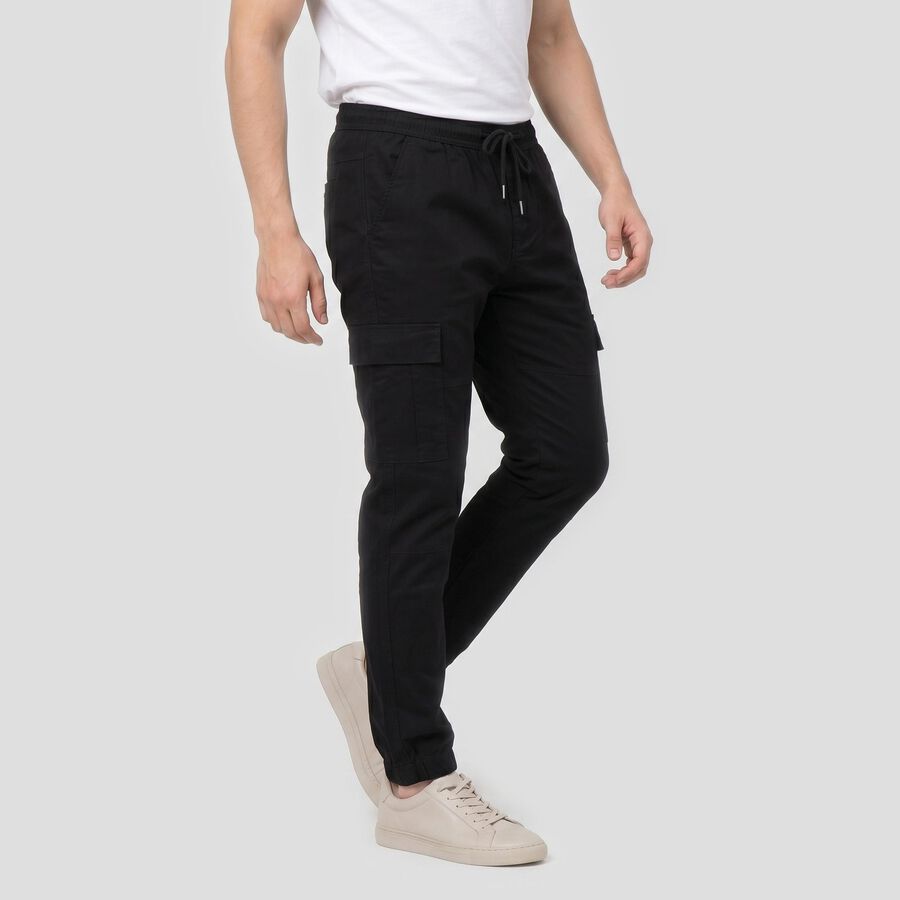 Men's Black Slim Fit Cargo Trousers, Black, large