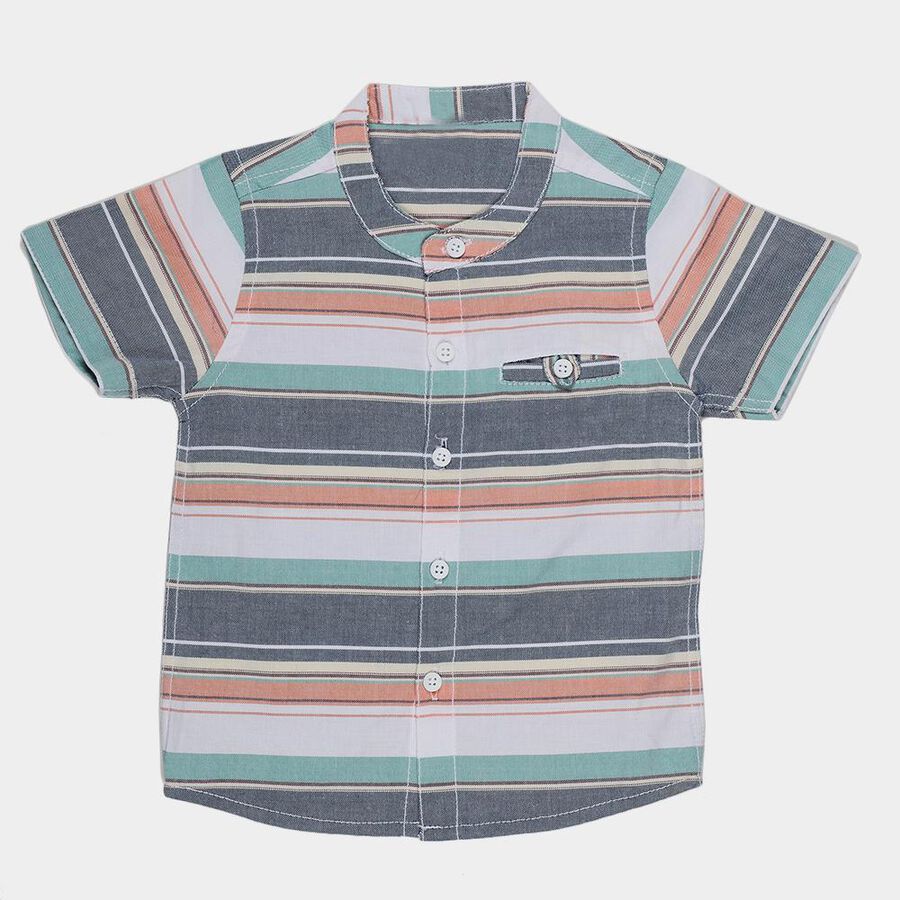 Infants Orange Cotton Half Sleeve Round Neck Casual Shirt, Orange, large