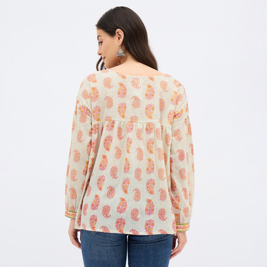 Women's Muted Eggshell White V-Neck Floral Printed Kurti, Off White, large image number null