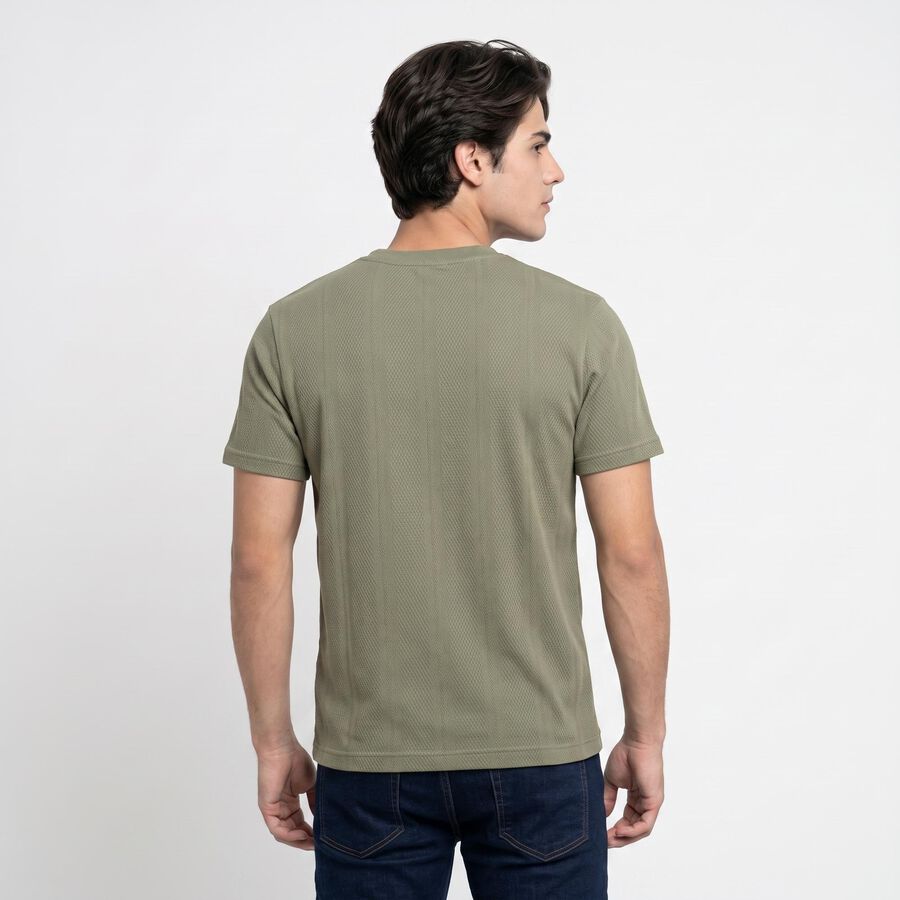 Men's Olive Green Round Neck Regular T-Shirt, हल्का हरा, large