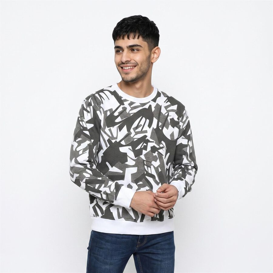 Men's Grey Crew Neck Printed Sweatshirt, Dark Grey, large