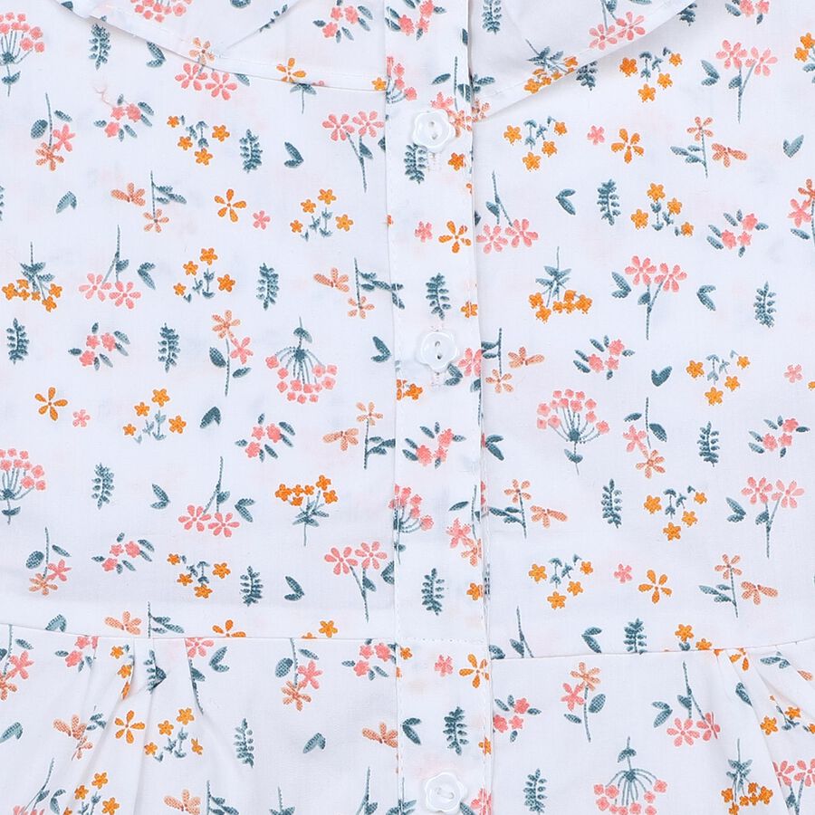 Girls White Floral Printed Fit and Flare Frock, ऑफ व्हाइट, large
