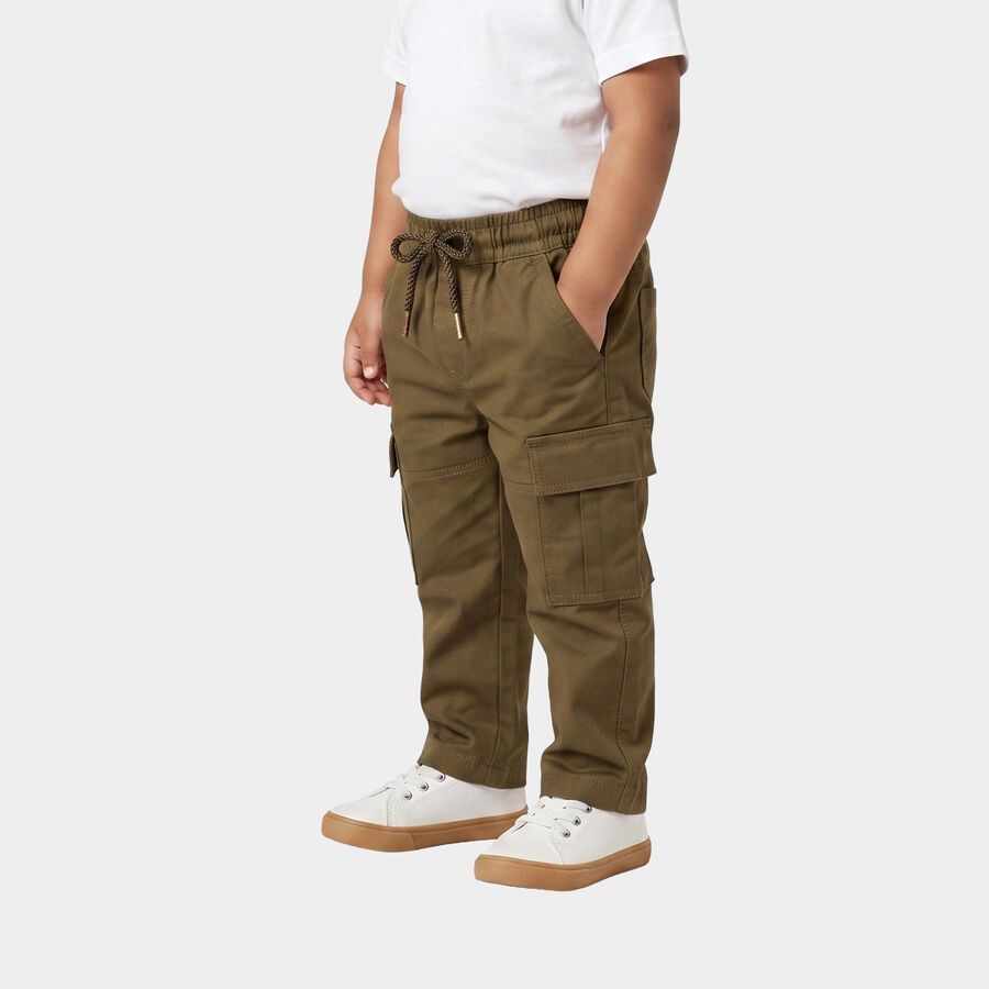 Boys' Olive Green Regular Fit Cargo Trousers, ओलिव, large