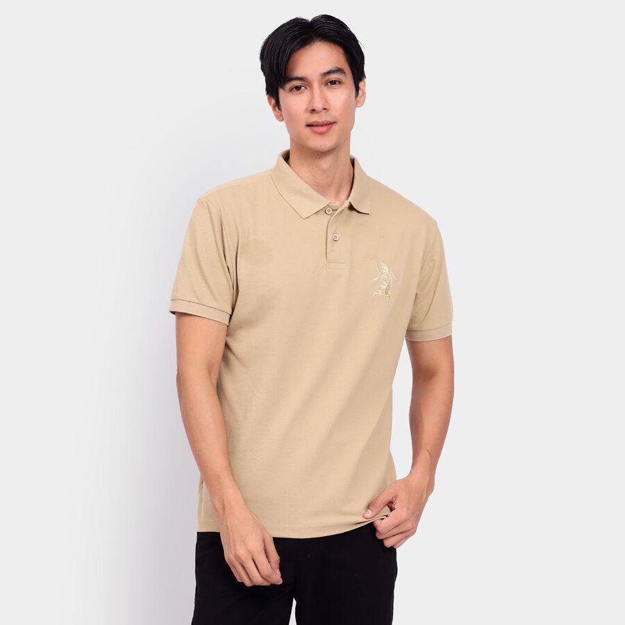 Men's Collared Half Sleeves T-Shirt, Ecru Melange, large image number null