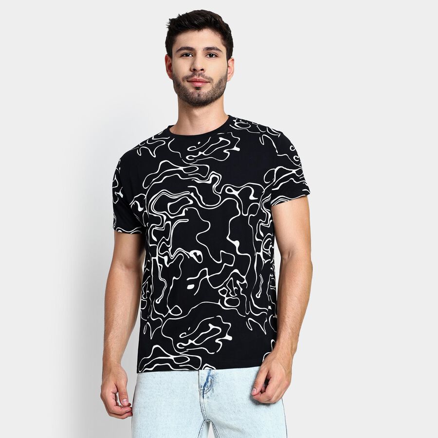 Men's 100% Cotton Round Neck Half Sleeves T-Shirt , Black, large image number null