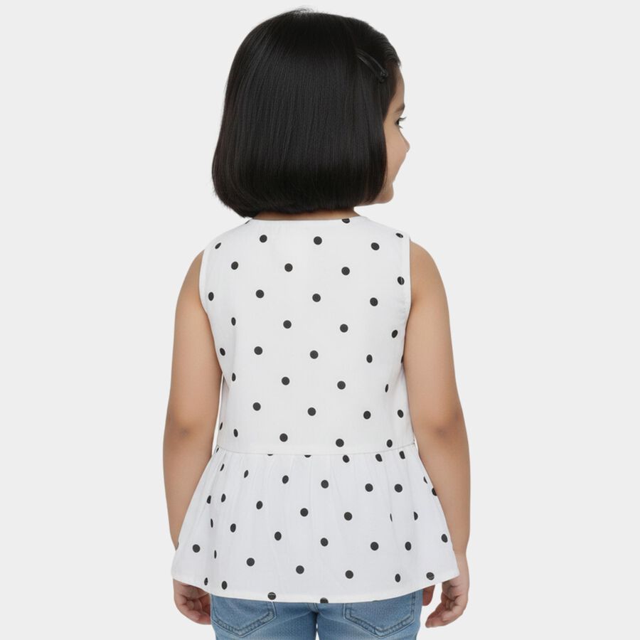 Girls' White V-Neck Romantic Polka Dot T-Shirt, White, large