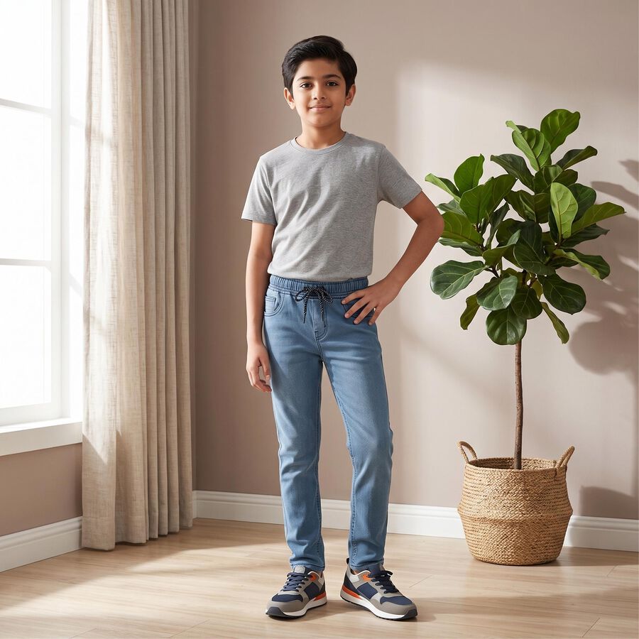 Boys Mid Blue Straight Fit Classic Jeans, मध्यम नीला, large
