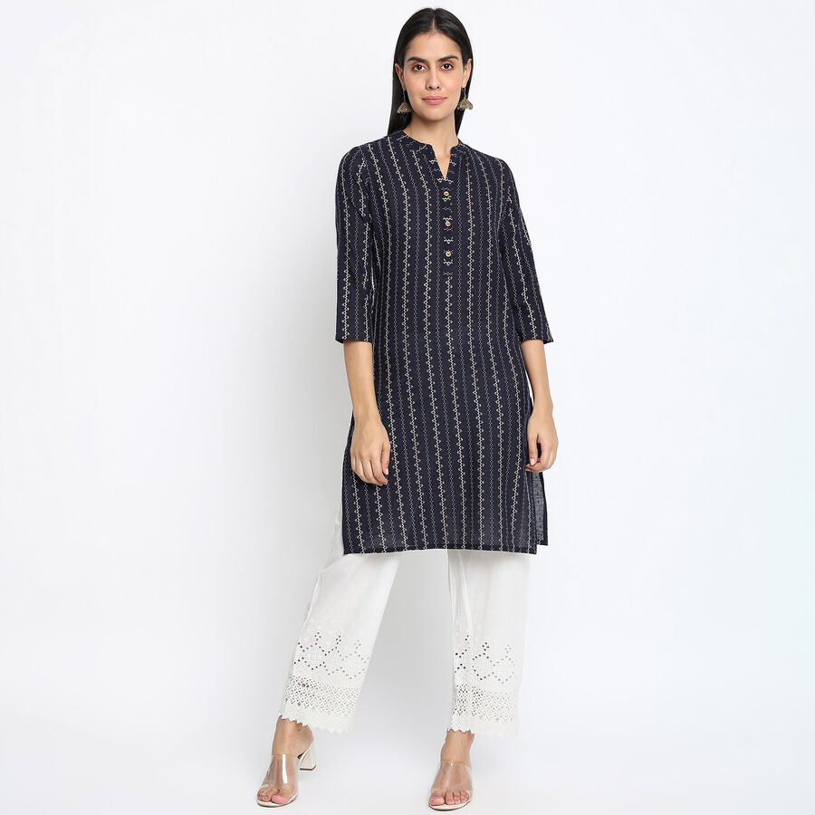 Cotton Printed Kurta, Navy Blue, large image number null