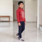 Boys' Red Funnel Neck Pullover Sweatshirt, मरून, small