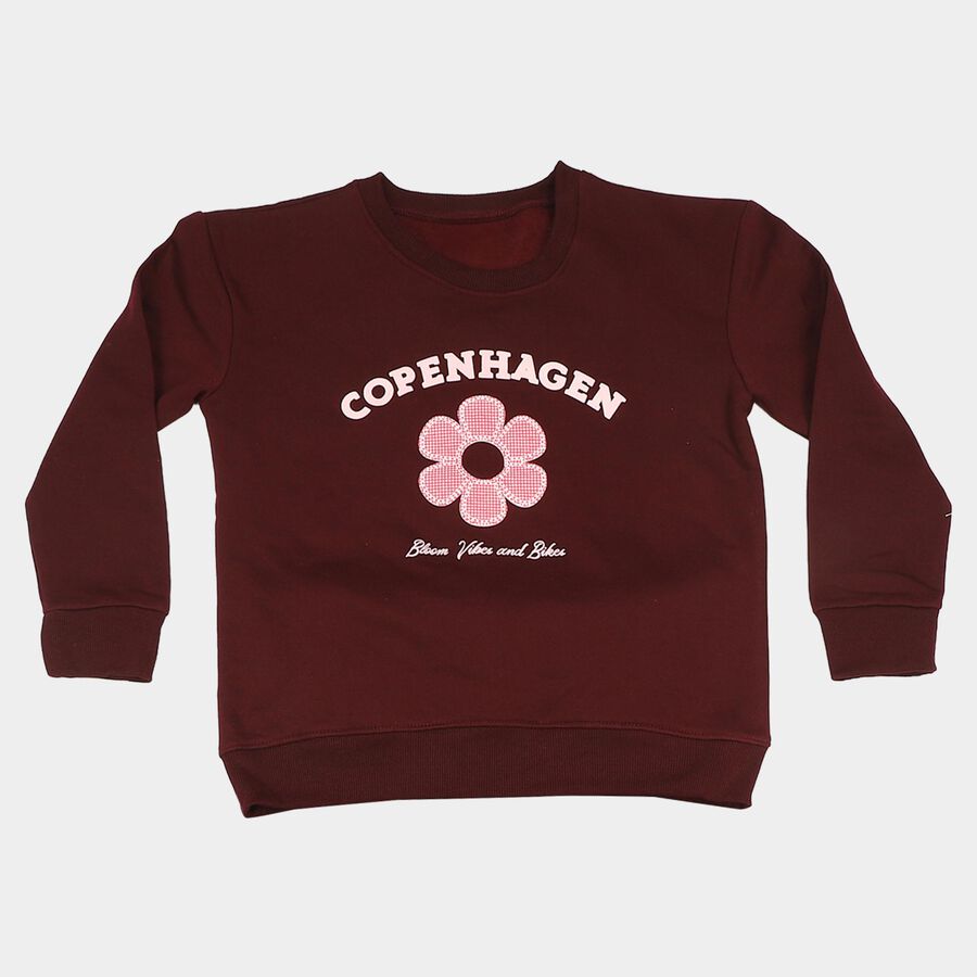 Girls' Wine Crew Neck Graphic Print Sweatshirt, Wine, large