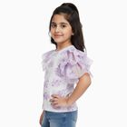 Girls' Soft Lavender Purple Round Neck Casual Floral Printed T-Shirt, लाइलेक, small