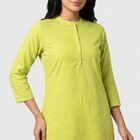 Women's Green Cotton Mandarin Collar Solid Straight Kurta, हल्का हरा, small