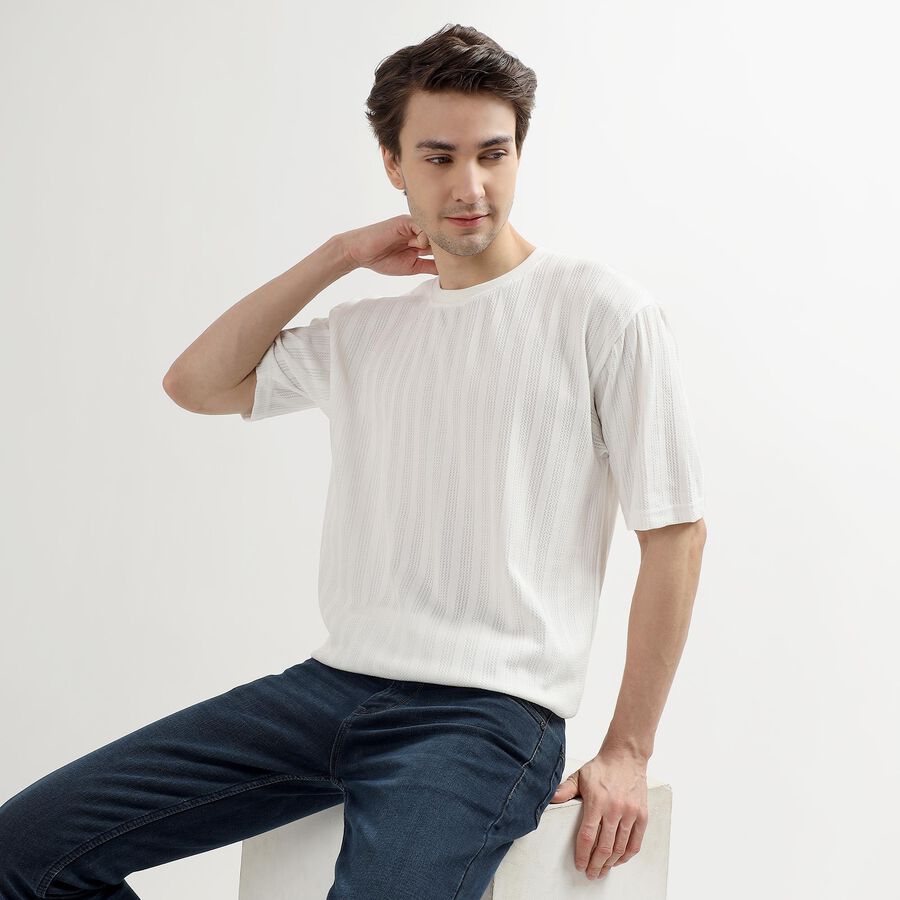 Men's Snow White Round Neck Casual T-Shirt, White, large