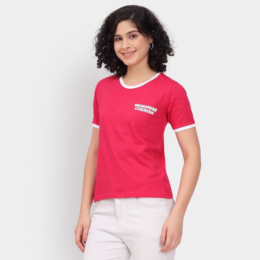 Ladies' Cotton Round Neck T-Shirt, रानी (फ्यूशिया), large image number null