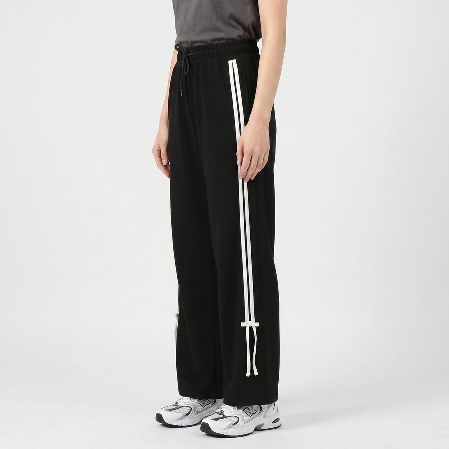 Women's Black Straight Fit Side-Striped Track Pants, Black, large