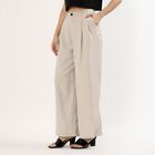Women's Soft Beige Wide-Leg Pleated Trousers, Light Grey, small image number null