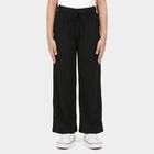 Girls Black Wide Leg Drawstring Trousers, Black, small