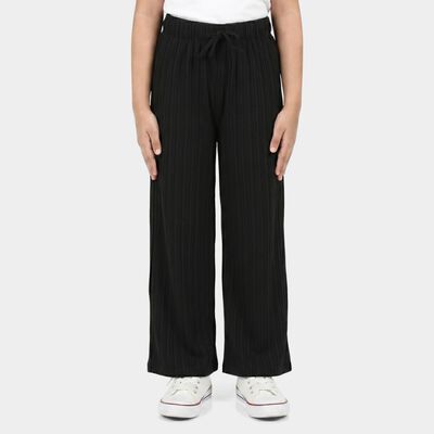 Girls Black Wide Leg Drawstring Trousers