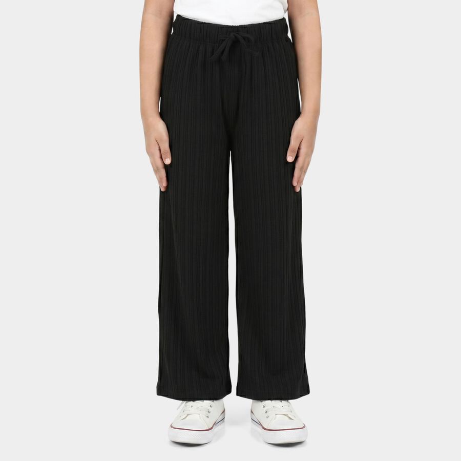 Girls Black Wide Leg Drawstring Trousers, Black, large