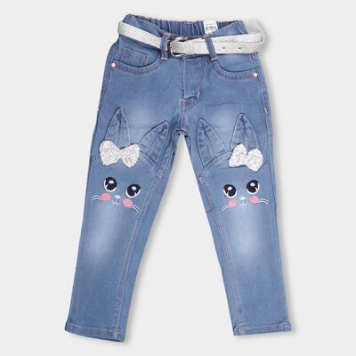 Girls' Light Blue Regular Fit Embellished Jeans