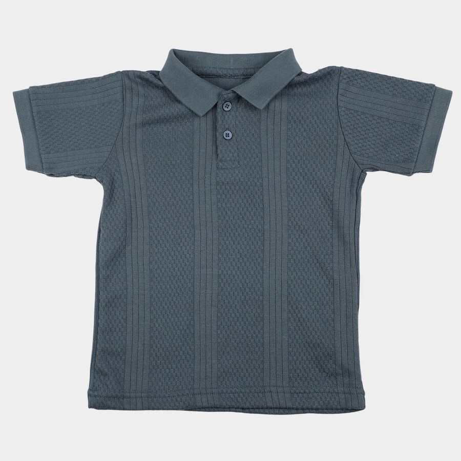Boys Blue Cotton Polo Neck Casual Boys T-Shirt, मध्यम नीला, large