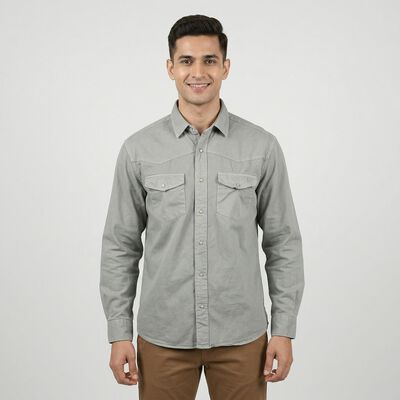 Men's Khaki Cotton Classic Casual Shirt
