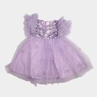 Girls' Lilac Fit and Flare Sequin Bodice Tulle Party Wear Frock, Lilac, small