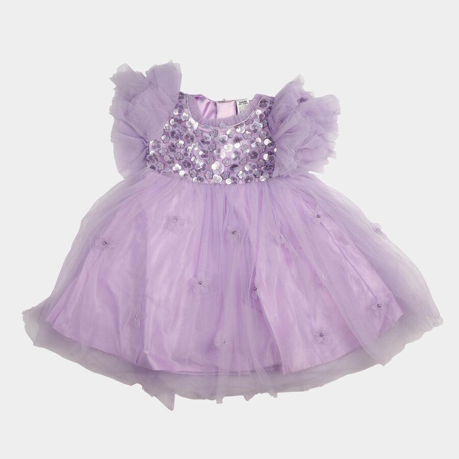 Girls' Lilac Fit and Flare Sequin Bodice Tulle Party Wear Frock, Lilac, large