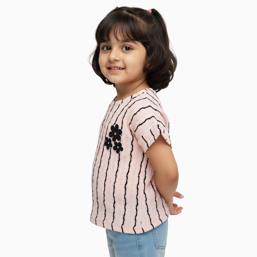 Girls Light Pink Round Neck Casual T-Shirt, Light Pink, large