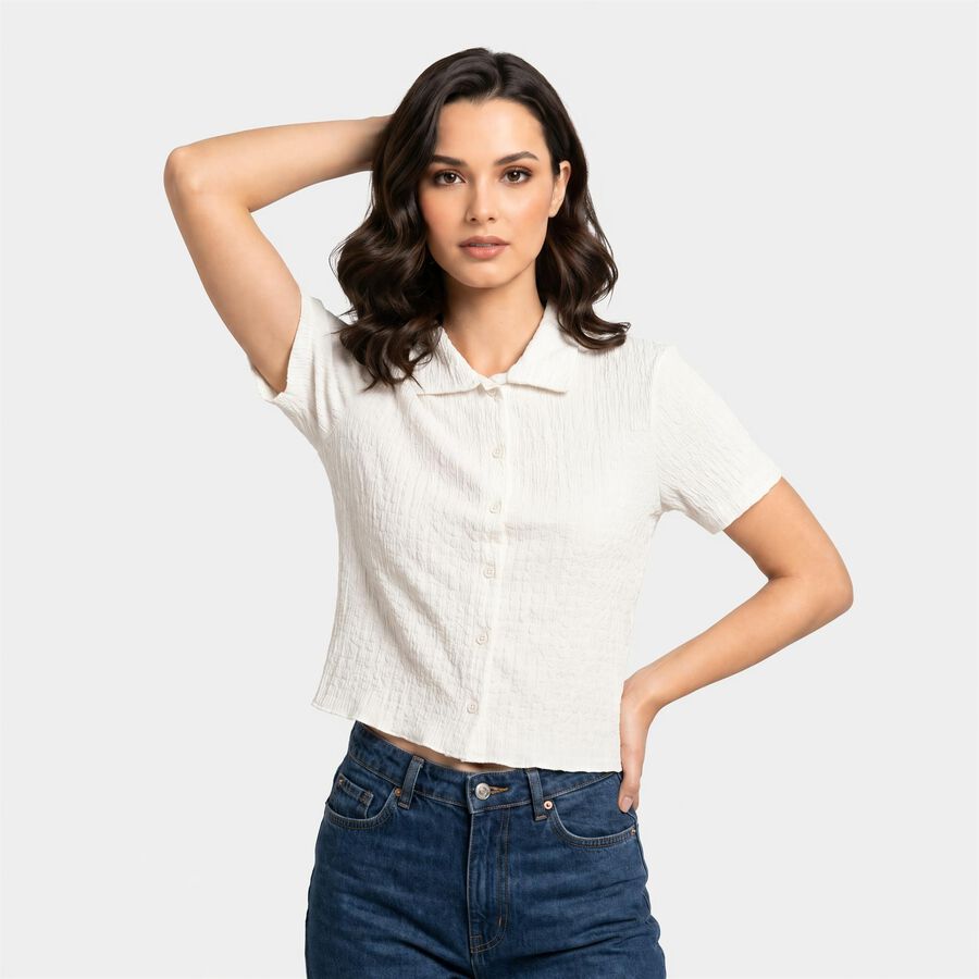 Women's Off White Collared Shirt, Off White, large