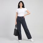 Women's Navy Blue Wide Leg Drawstring Jeans, Dark Blue, small