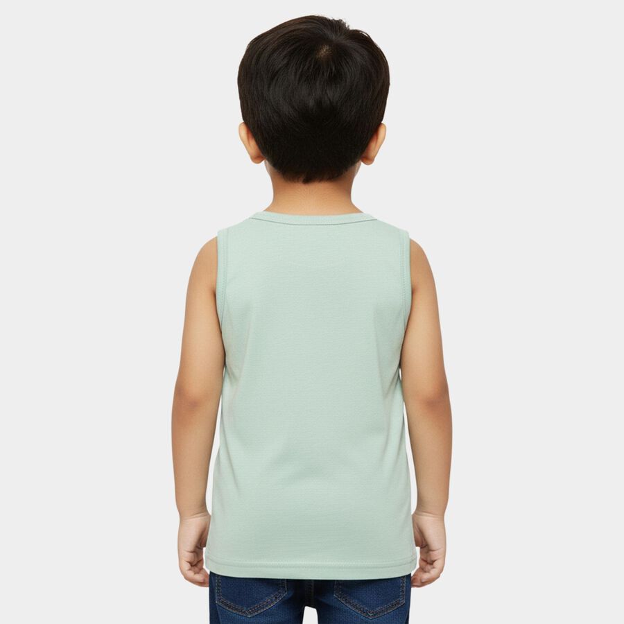 Boys' Light Mint Green Round Neck Sleeveless Graphic T-Shirt, Light Green, large