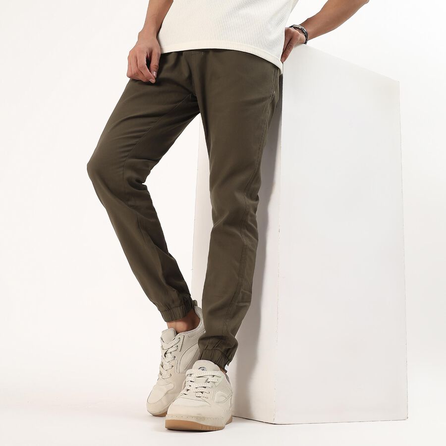 Men's Olive Green Relaxed Fit Jogger Trousers, Olive, large