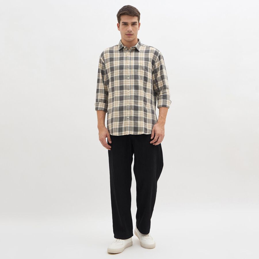 Men's 100% Cotton Casual Shirt, Dark Grey, large