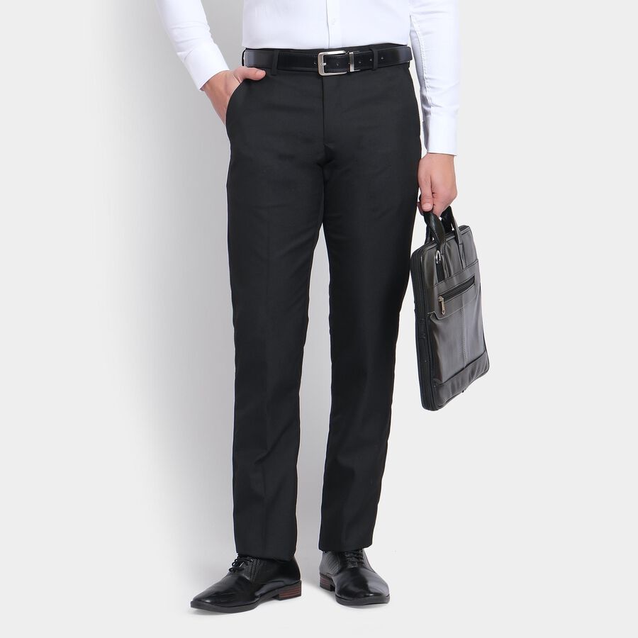 Men's Slim Fit Formal Trousers , काला, large image number null