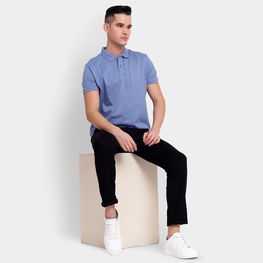Men's 100% Cotton Slim Fit Casual Trousers, काला, large image number null
