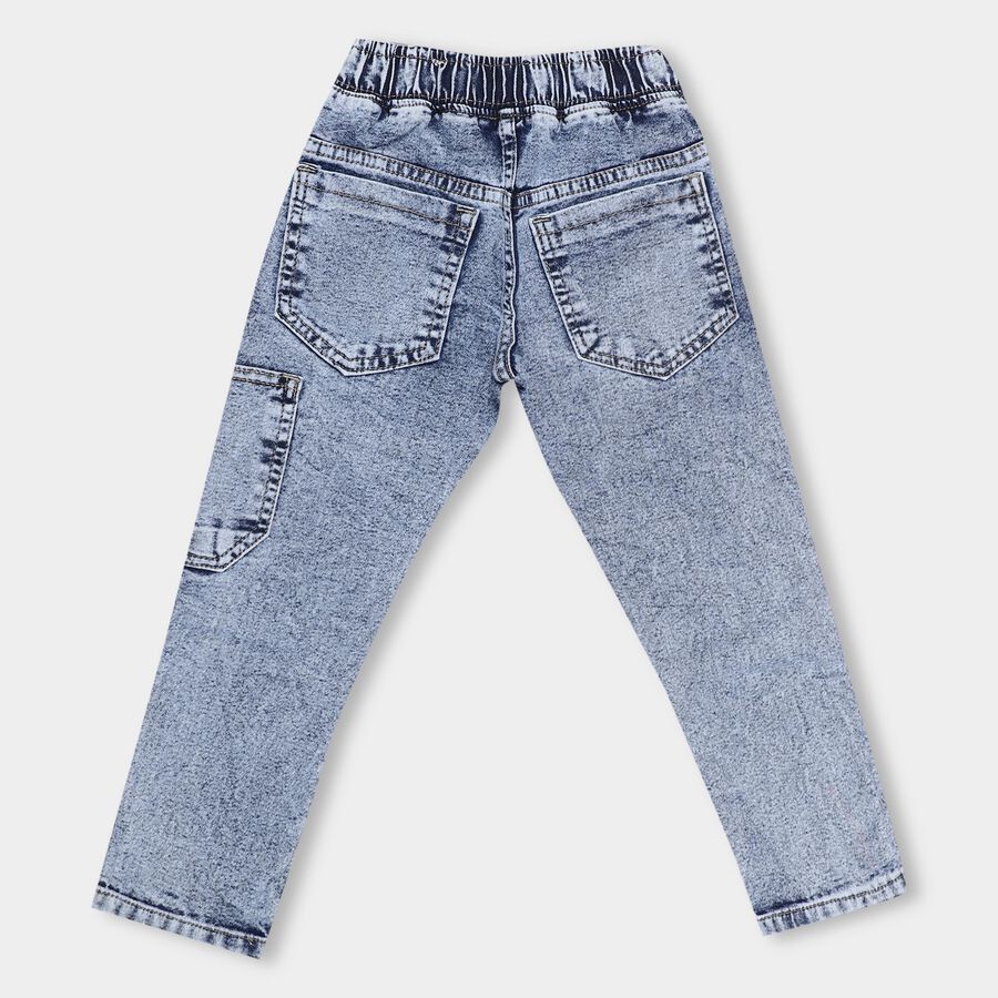 Kids Stonewashed Blue Slim Fit Jogger Jeans, Mid Blue, large image number null