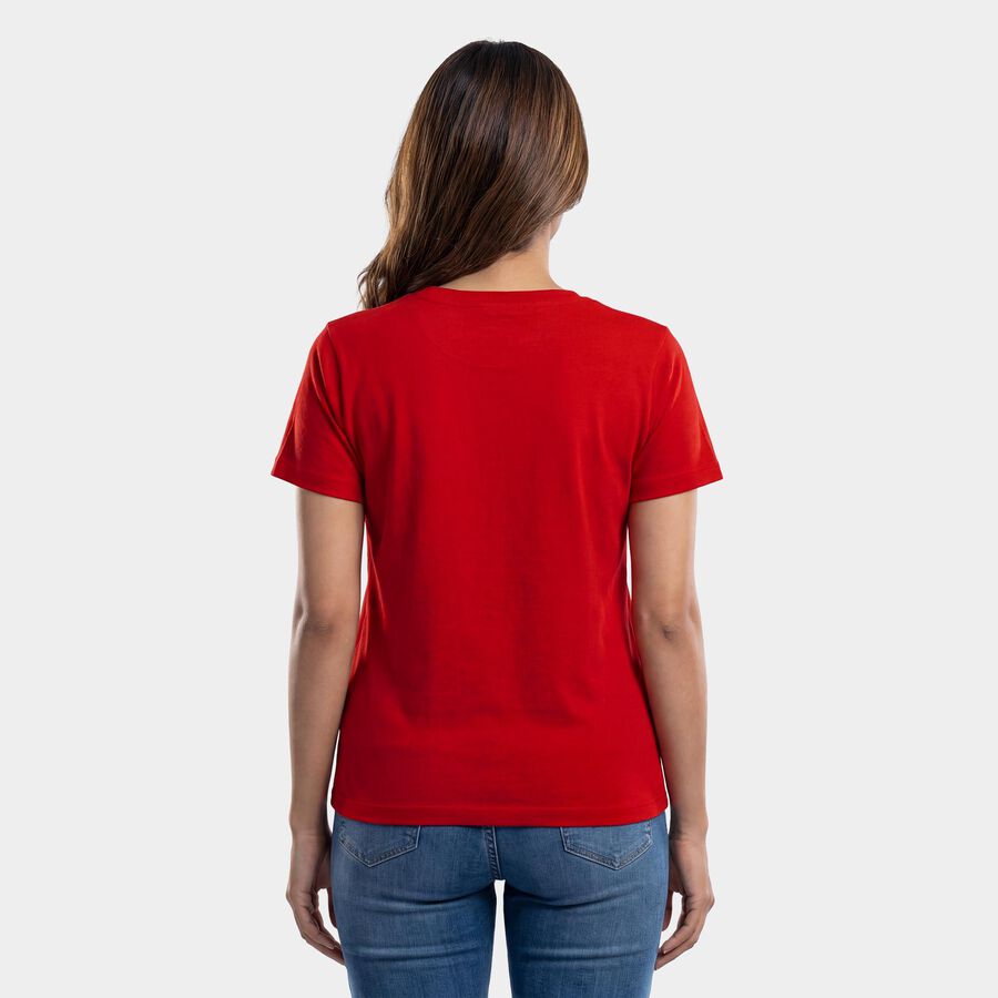 Women's Pink Round Neck Graphic Printed T-Shirt, Fuchsia, large