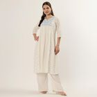 Women's White 100% Cotton Notch Neck Printed Kurta, Off White, small