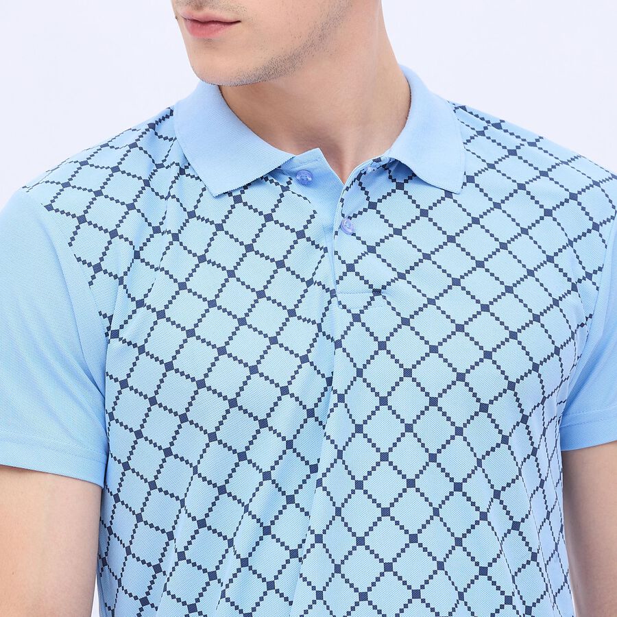 Men's Light Blue Polo Neck Printed T-Shirt, Light Blue, large