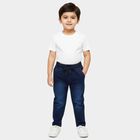 Boys' Navy Blue Regular Fit Drawstring Jeans, Mid Blue, small