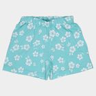 Girls' Teal Regular Fit Floral Printed Shorts, एक्वा, small