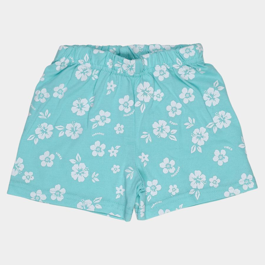 Girls' Teal Regular Fit Floral Printed Shorts, एक्वा, large