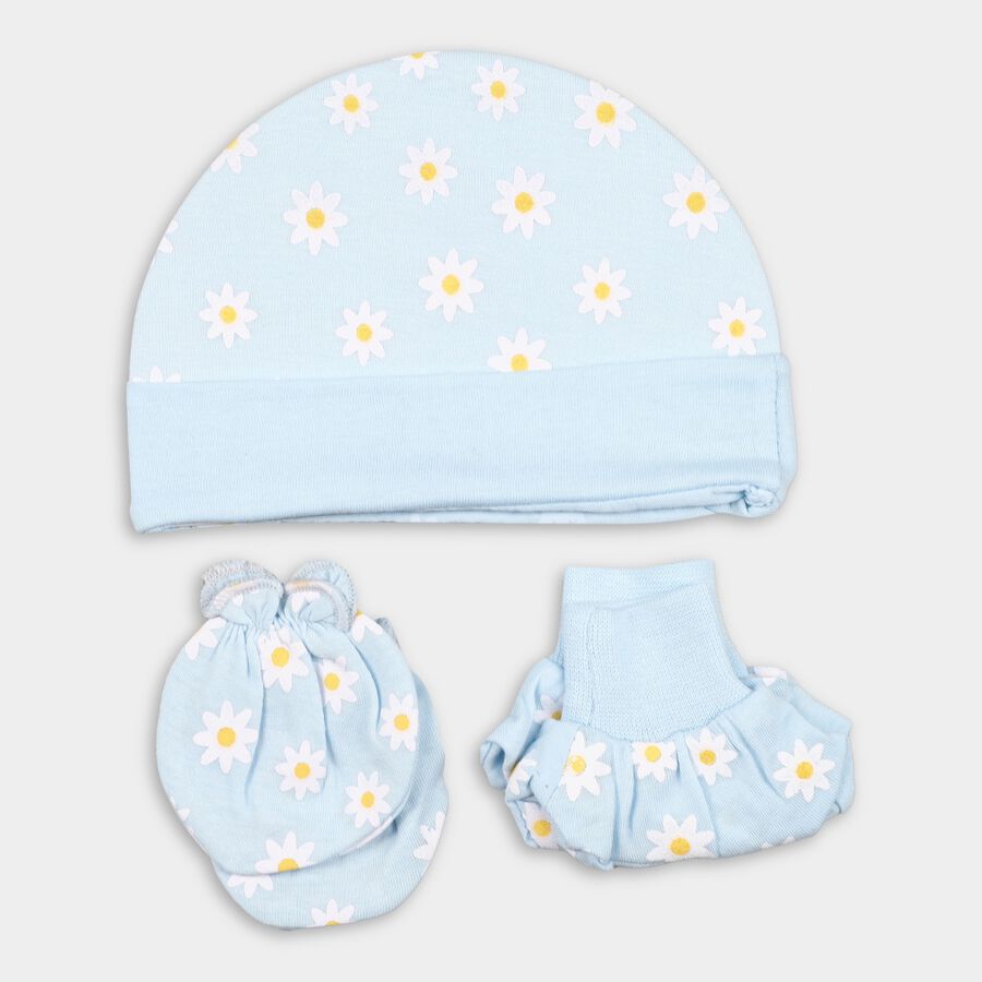 Infants' 100% Cotton Gift Set (Cap, Mittens, Booties), Light Blue, large