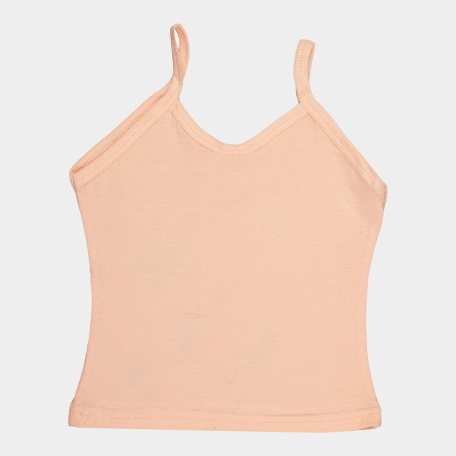 Girls Cotton Solid Vest, Peach, large image number null