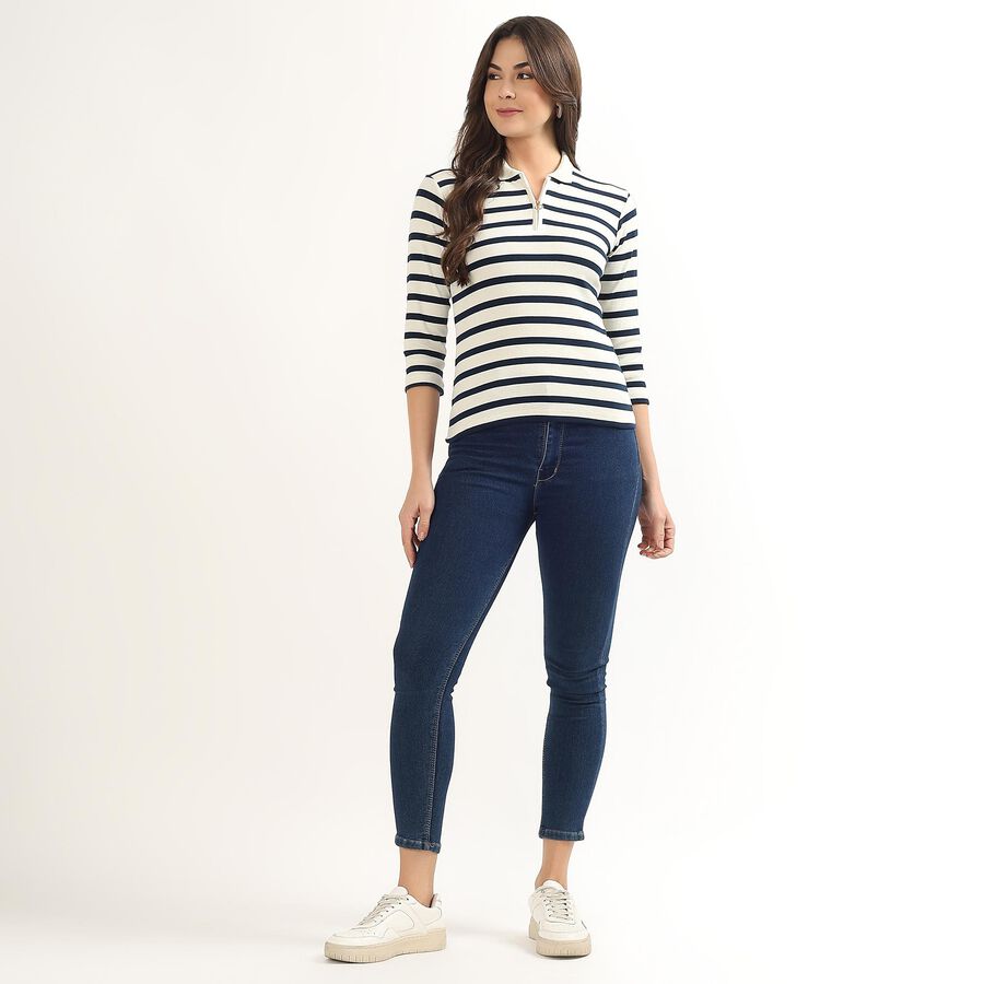 Women's Navy Blue Round Neck Casual Top, Navy Blue, large