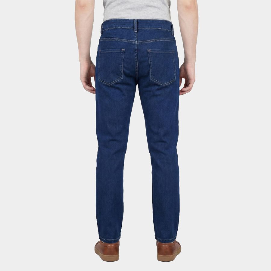 Men's Blue Slim Fit Washed Jeans, Dark Blue, large