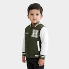 Boys Olive Green Stand Collar Varsity Jacket, Olive, small