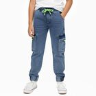 Boys' Stonewashed Blue Cargo Jogger Jeans, Mid Blue, small image number null